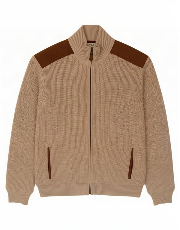 Suéter cardigã masculino Orvis XL bege algodão colorblock