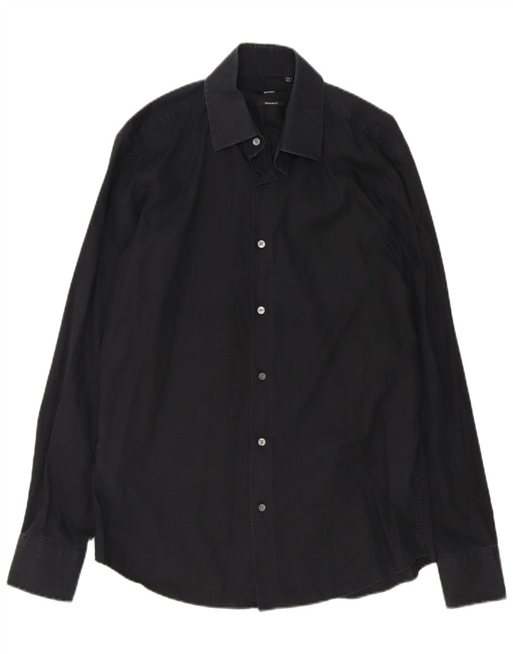 Camisa masculina de ajuste regular Hugo Boss tamanho 39 15 1/2 preto médio