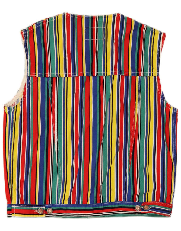 Colete feminino azul família Benetton UK 18 XL algodão listrado multicolorido