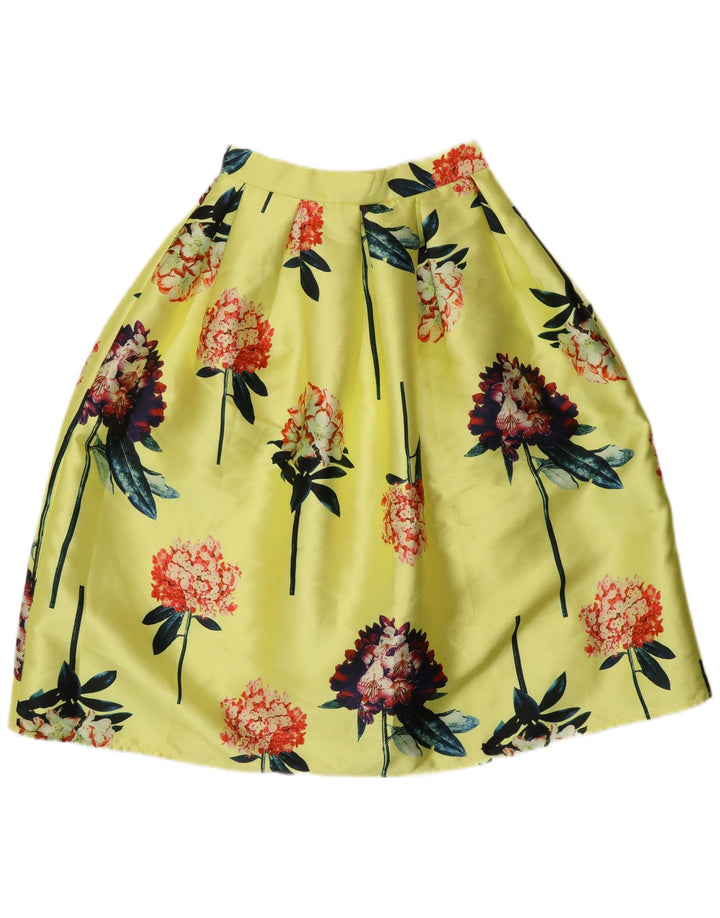 Saia bolha feminina vintage XS W26 poliéster floral amarelo