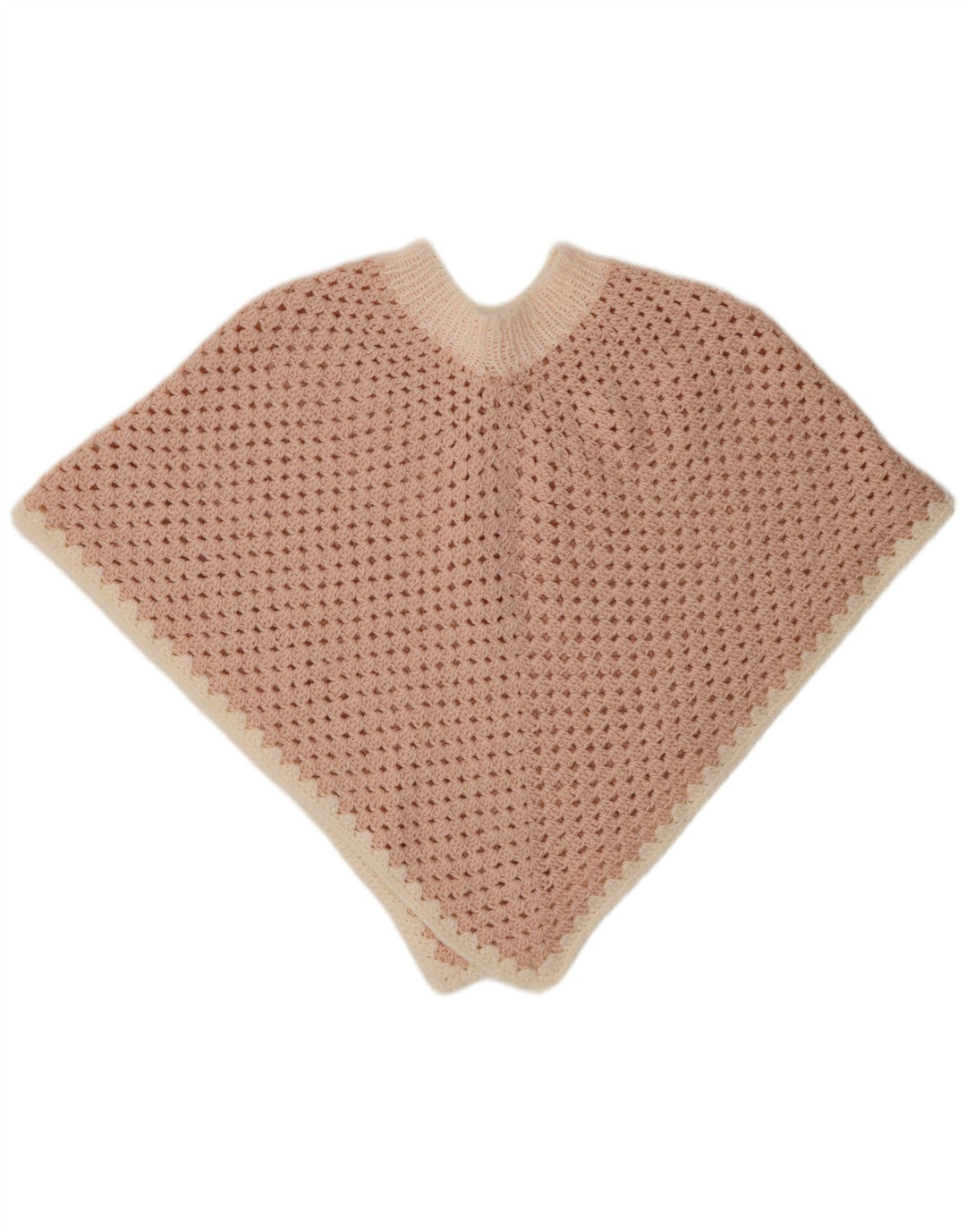 Poncho de crochê feminino VINTAGE tamanho único rosa colorblock