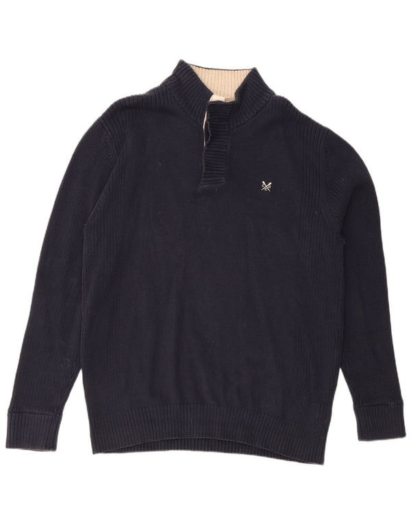 Crew Clothing Mens Suéter Jumper com Pescoço Zip XL Azul Marinho Algodão