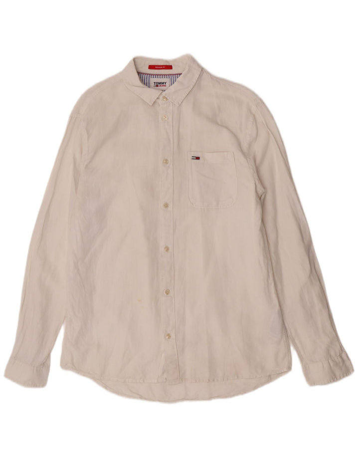 Camisa masculina Tommy Hilfiger Regular Fit grande algodão branco