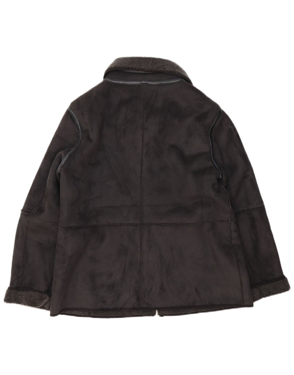 Jaqueta Sherpa de camurça falsa feminina vintage UK 20 2XL poliéster preto