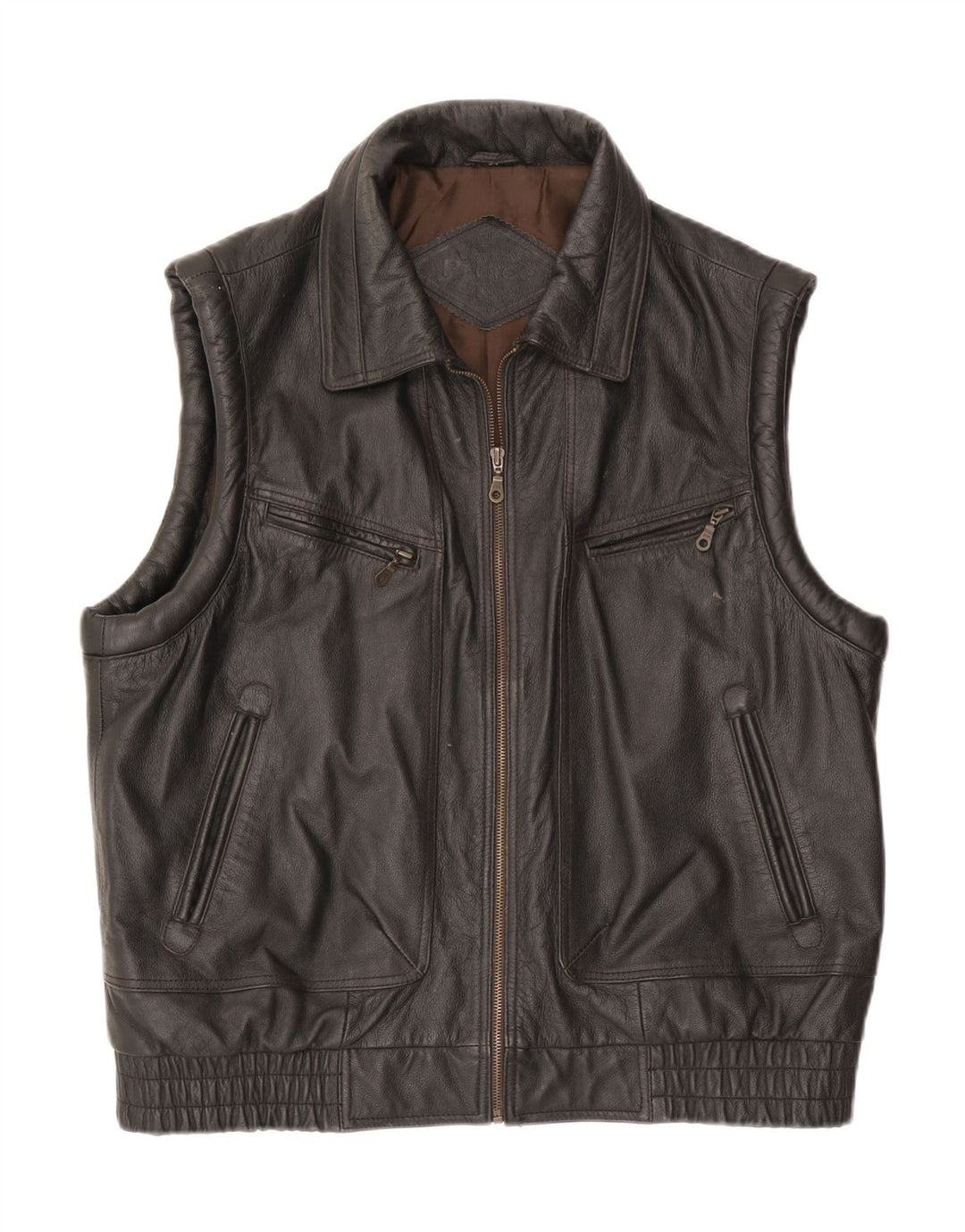 Colete de couro masculino vintage IT 54 2XL couro marrom