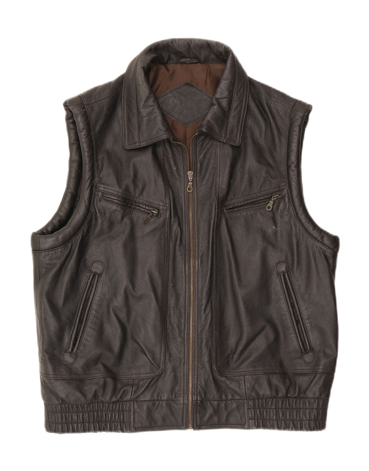 Colete de couro masculino vintage IT 54 2XL couro marrom