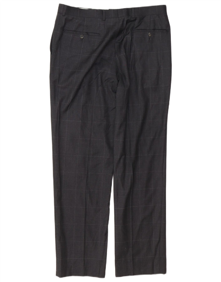 Calça masculina de ajuste regular MARKS & SPENCER W34 L31 cinza xadrez lã
