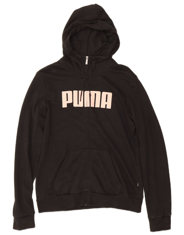 Suéter feminino Puma com capuz e zíper gráfico UK 14 algodão preto médio