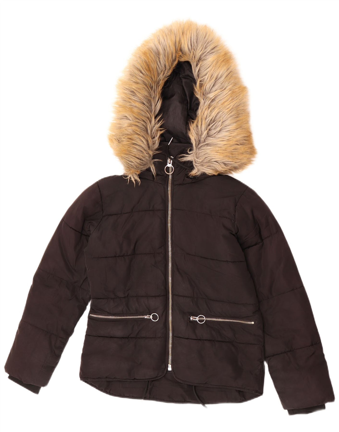 Jaqueta acolchoada feminina com capuz Topshop UK 4 XS poliéster preto