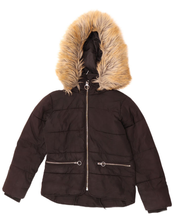 Jaqueta acolchoada feminina com capuz Topshop UK 4 XS poliéster preto