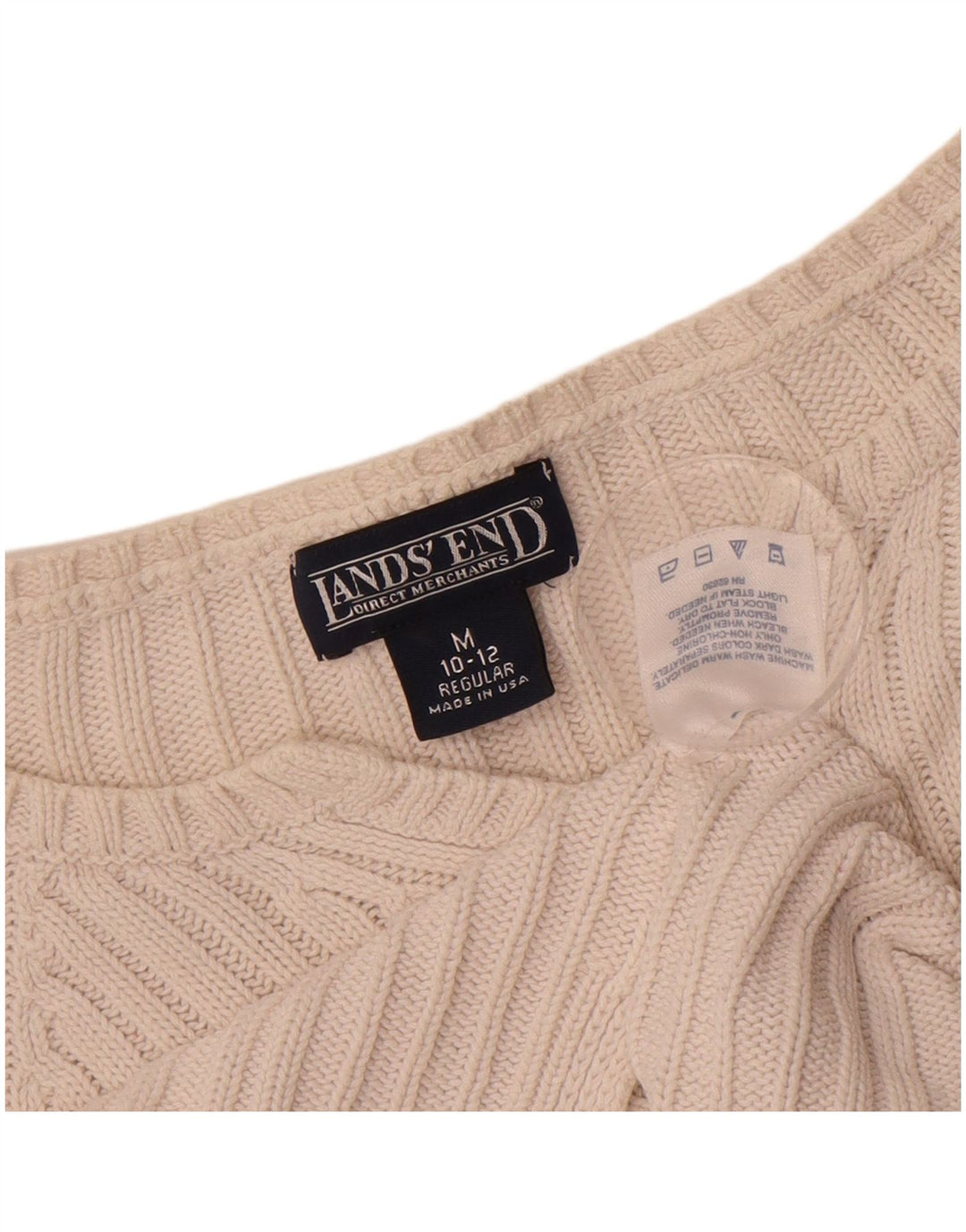 LANDS END Suéter feminino com decote em V 10-11 anos médio algodão off white