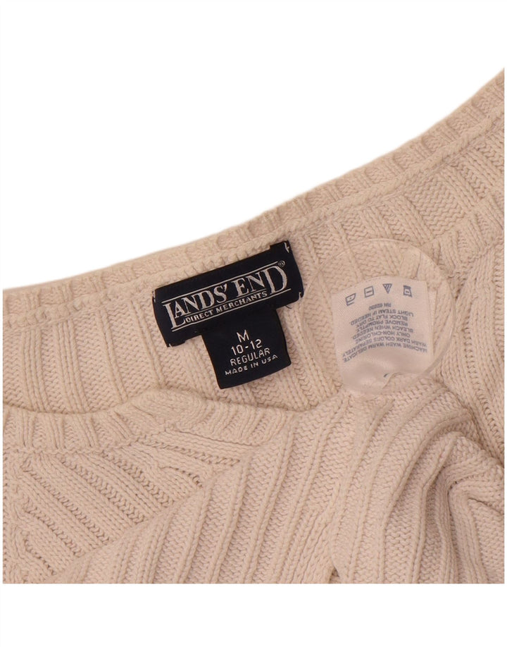 LANDS END Suéter feminino com decote em V 10-11 anos médio algodão off white