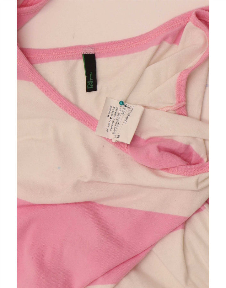 Colete feminino Benetton UK 12 algodão listrado rosa médio
