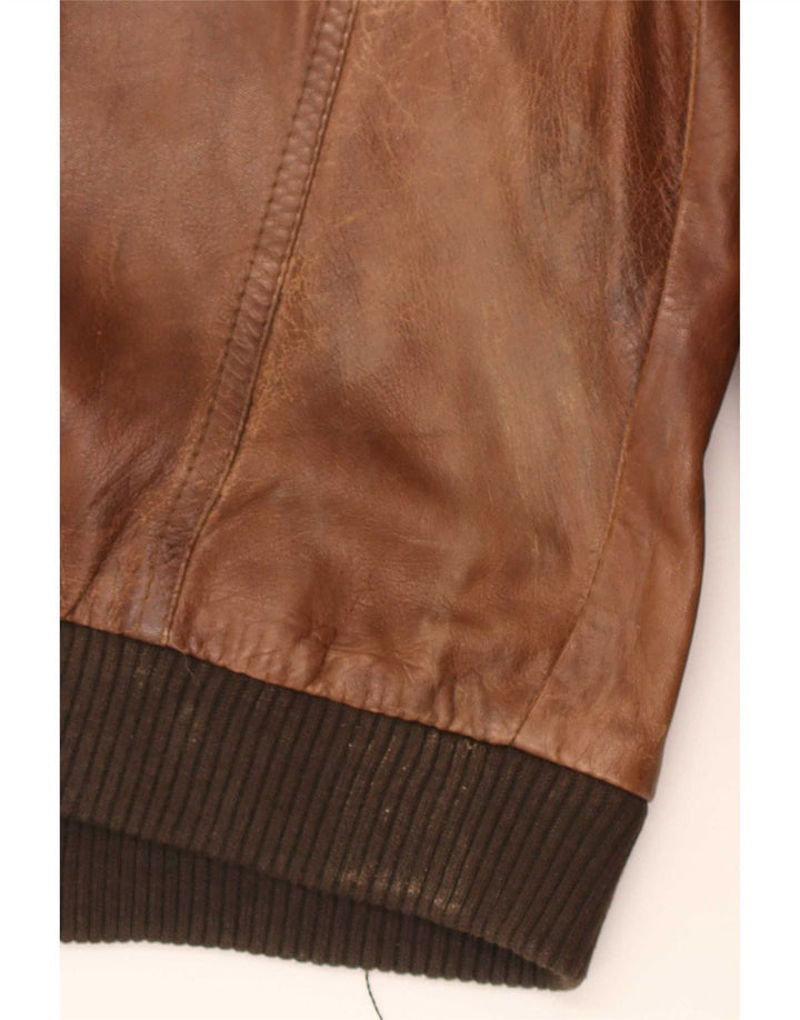 Jaqueta de couro militar masculina vintage UK 36 pequena marrom