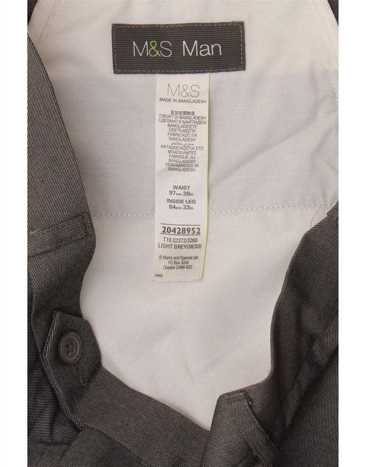 Calça masculina de terno reto Marks & Spencer W38 L29 poliéster cinza