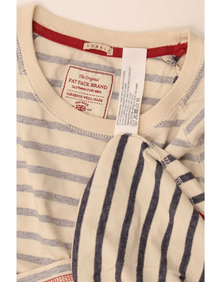 Fat Face Mens Top Manga Longa XS Bege Algodão Listrado