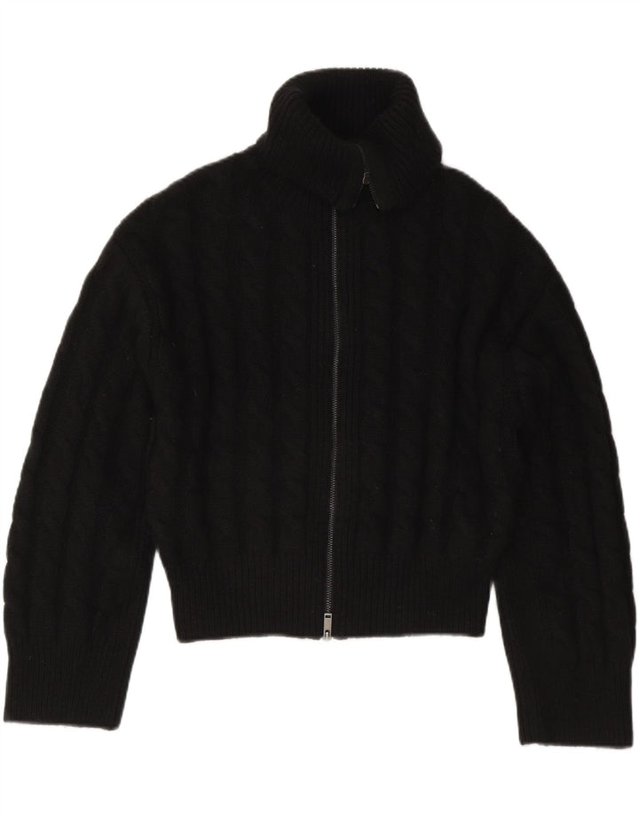 Suéter cardigã feminino Cos cropped grande Reino Unido 10 lã preta pequena