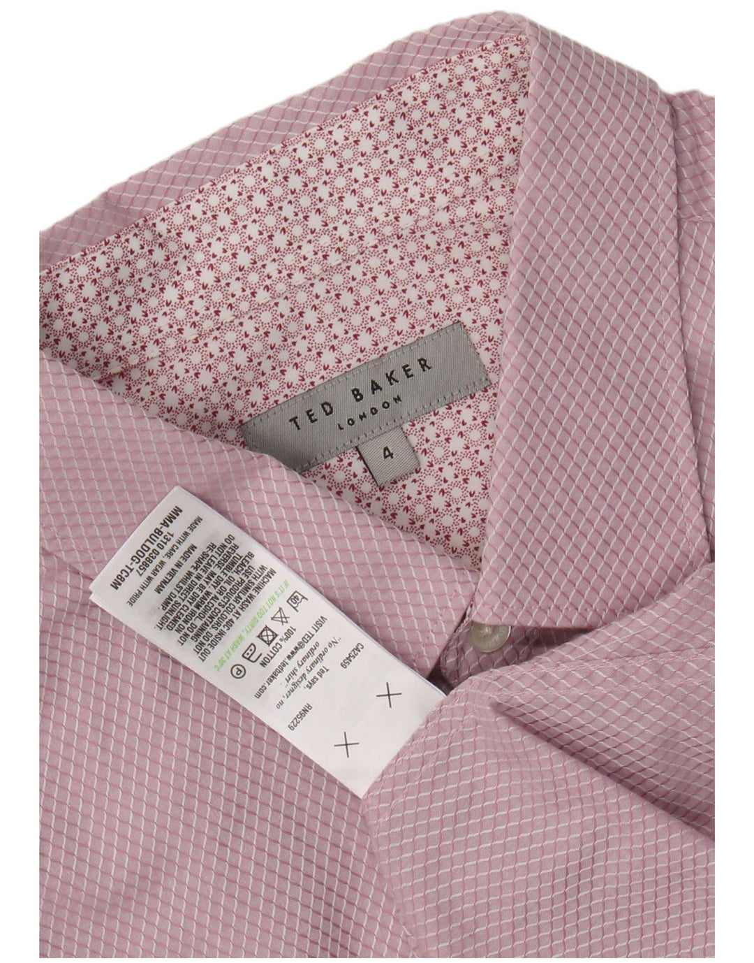 Camisa masculina Ted Baker tamanho 4 grande rosa Argyle/algodão diamante