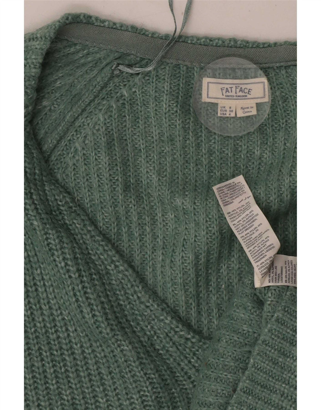 Camisola desproporcionado Reino Unido 8 do cardigan das mulheres gordas da cara nylon verde pequeno