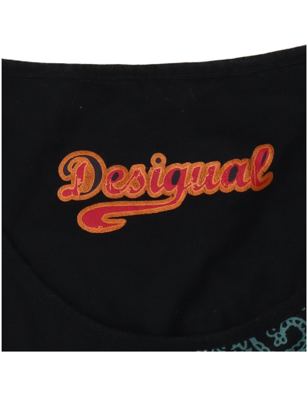 Desigual Top túnica feminina gráfica assimétrica UK 12 médio preto floral