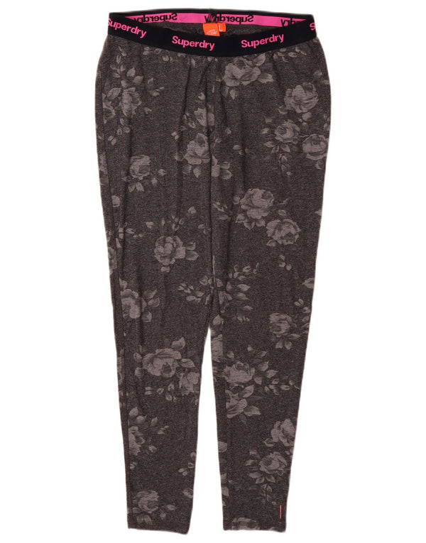 Leggings gráficas femininas SUPERDRY Reino Unido 14 grande algodão floral cinza
