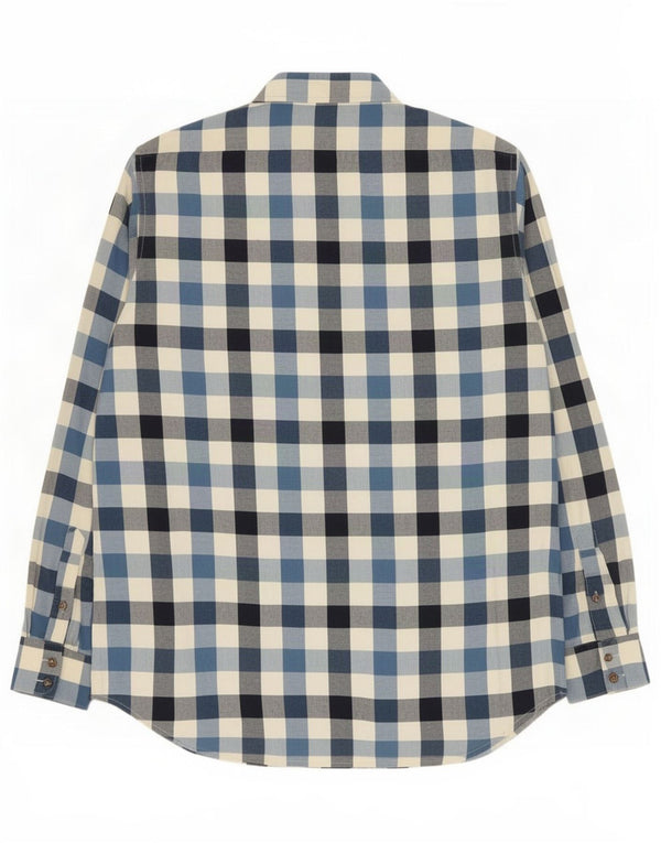 Camisa masculina de flanela Musto tamanho 16 1/2 grande algodão xadrez azul