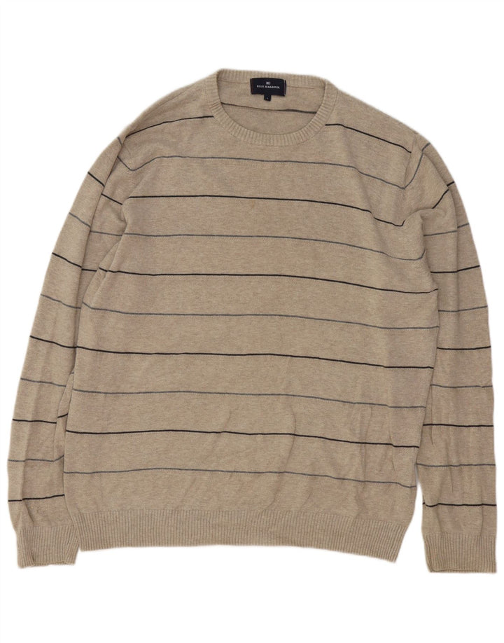 Suéter masculino Blue Harbor com gola redonda e algodão listrado bege grande