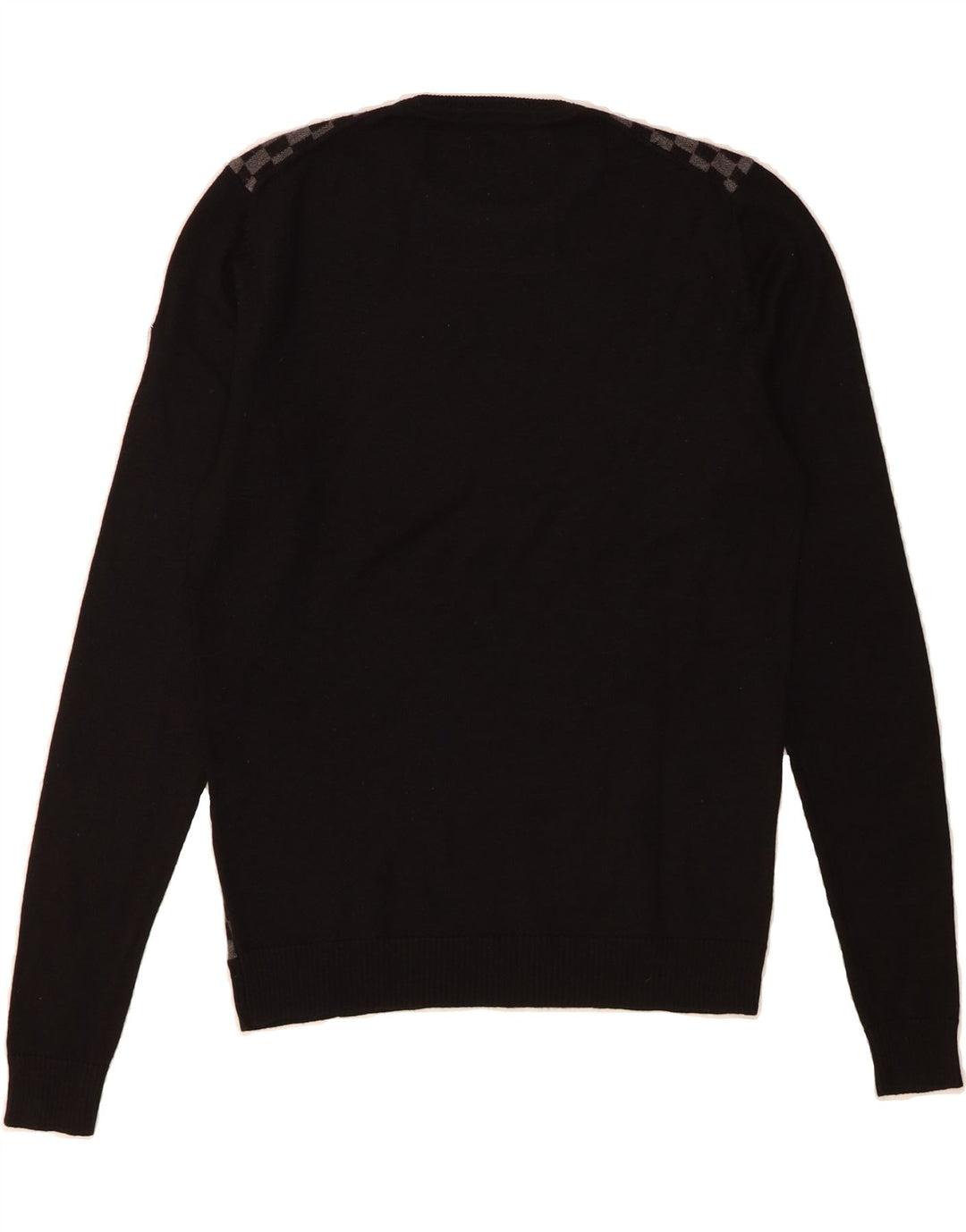 GUESS Mens Crew Neck Jumper Sweater Medium Black Check Wool Vintage Guess and Second-Hand Guess from Messina Hembry 