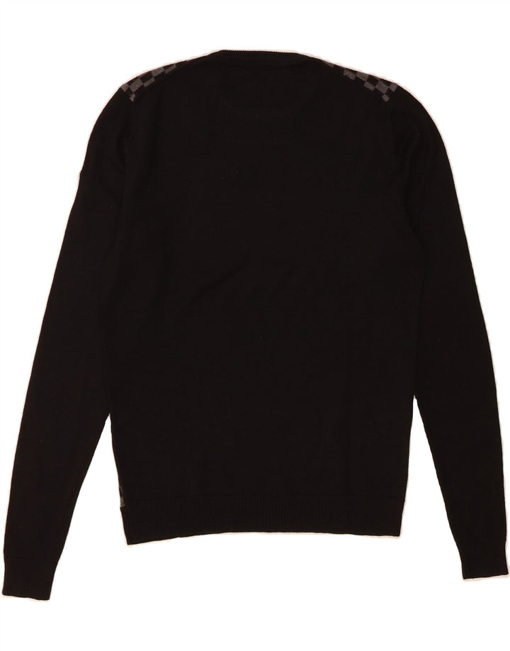 GUESS Mens Crew Neck Jumper Sweater Medium Black Check Wool Vintage Guess and Second-Hand Guess from Messina Hembry 