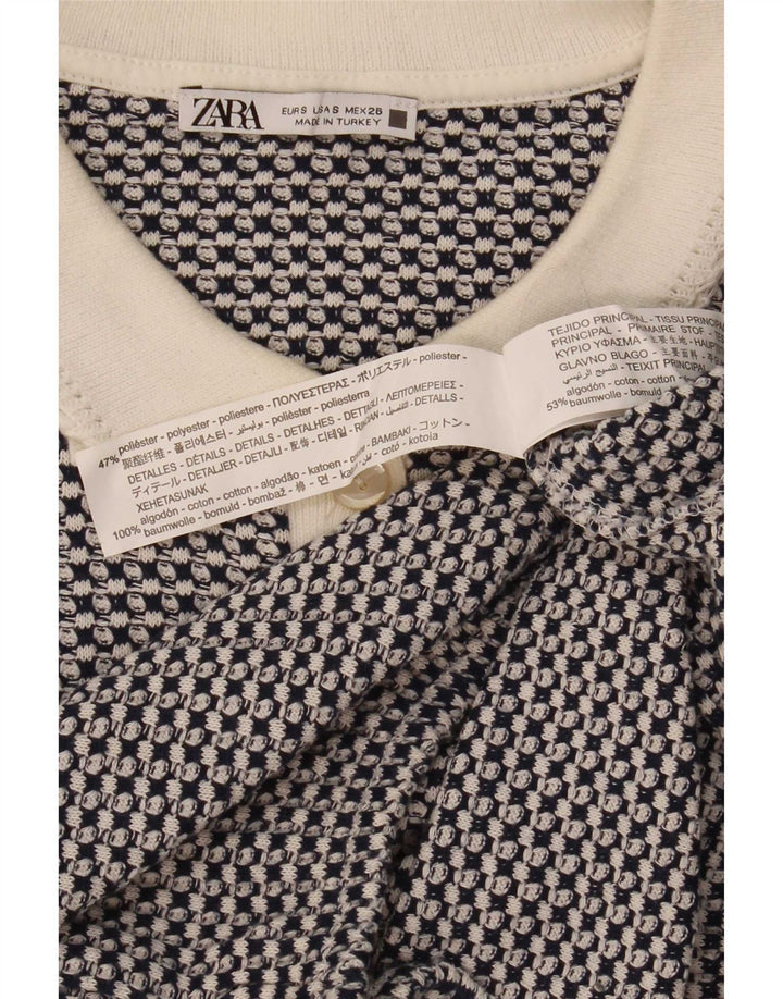 Camisa polo feminina Zara Reino Unido 10 poliéster geométrico azul pequeno