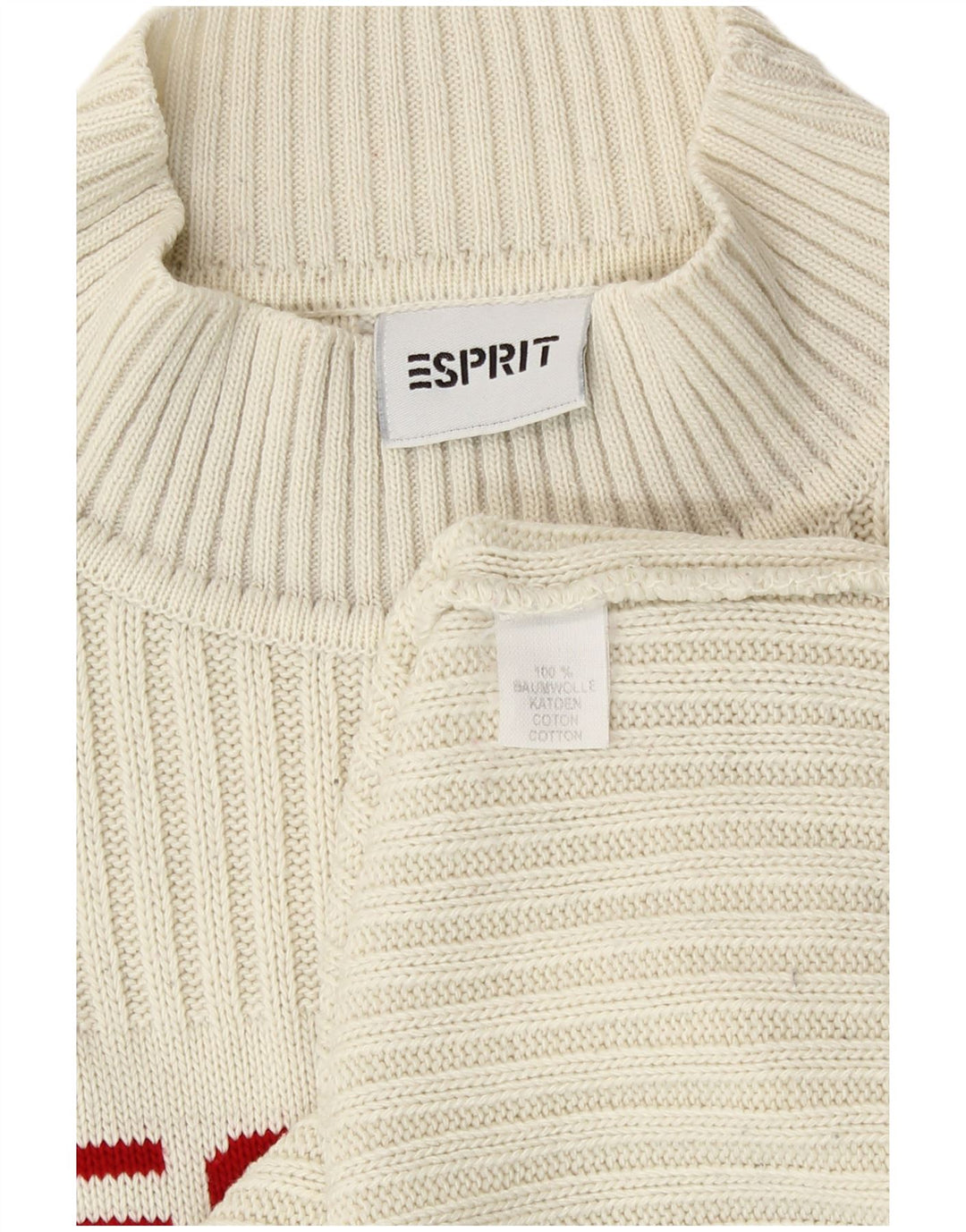 Suéter feminino Esprit com gola tartaruga gráfica Reino Unido 14 algodão branco médio