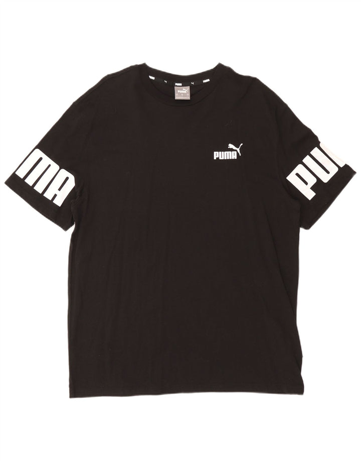 Puma Mens Graphic T-Shirt Top Grande Algodão Preto