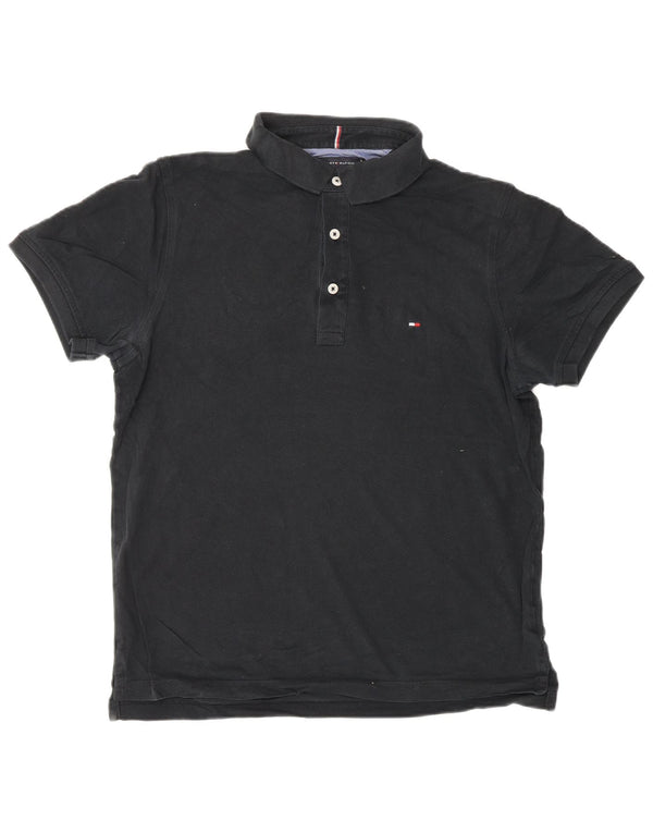 Camisa polo masculina TOMMY HILFIGER slim fit de algodão preto médio