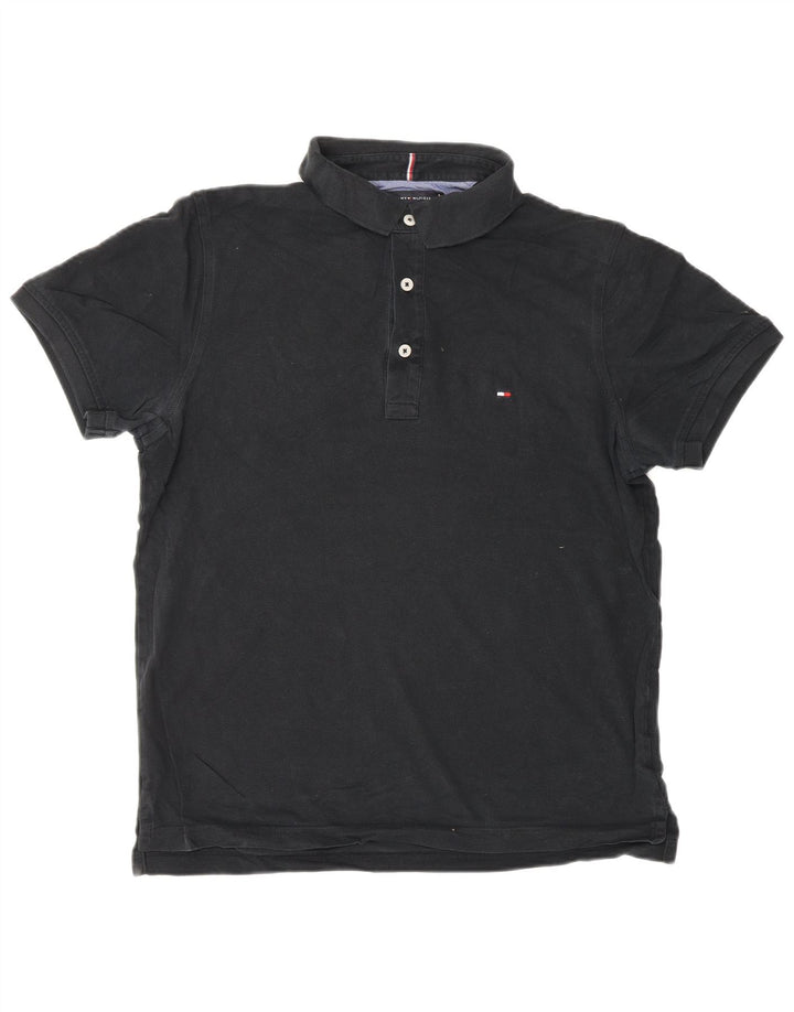 Camisa polo masculina TOMMY HILFIGER slim fit de algodão preto médio