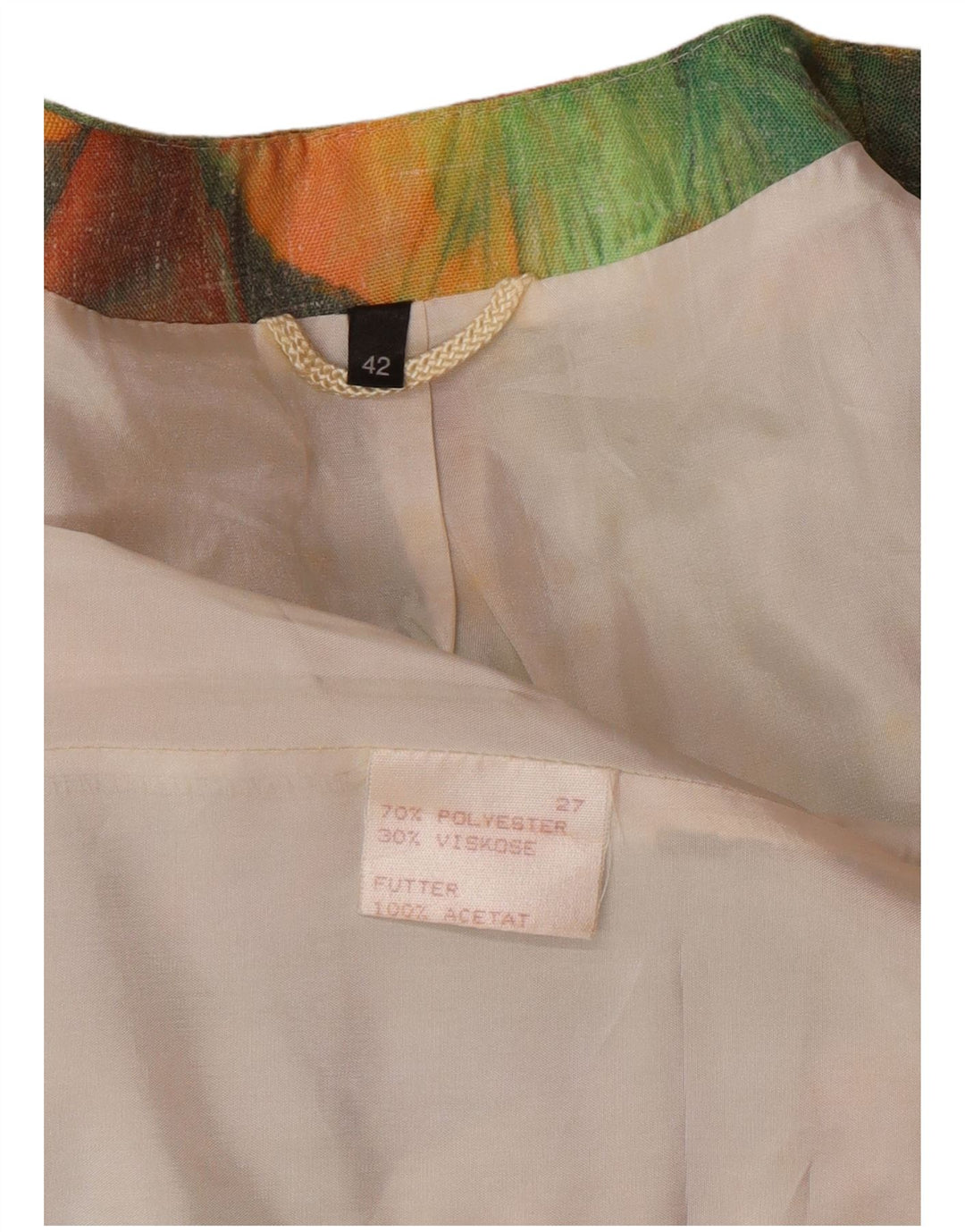 Jaqueta blazer feminina VINTAGE Longline com padrão abstrato UE 42 verde grande