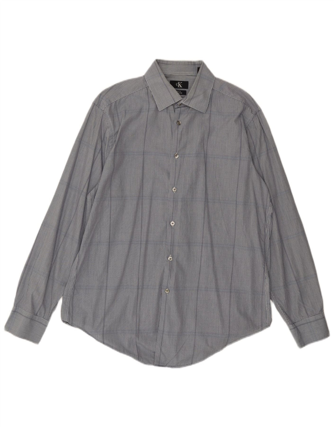 Camisa masculina CALVIN KLEIN Slim Fit tamanho 16 grande algodão xadrez azul marinho