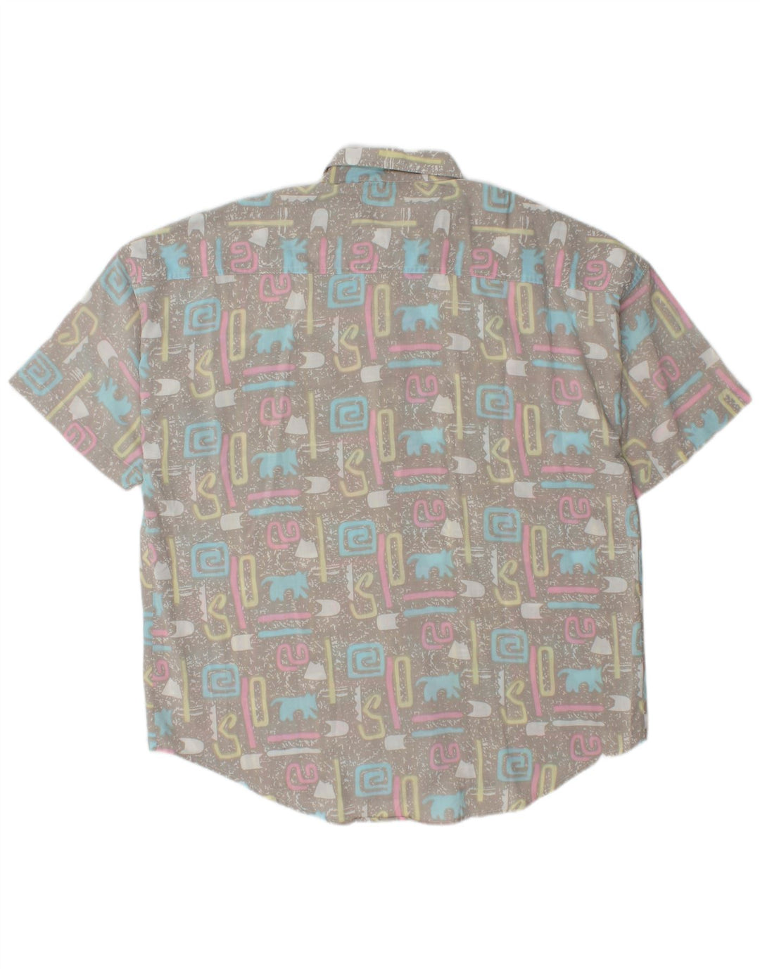 Camisa masculina vintage de manga curta XL cinza geométrica