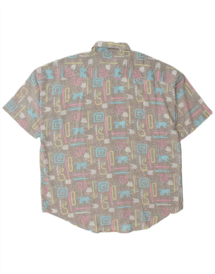 Camisa masculina vintage de manga curta XL cinza geométrica