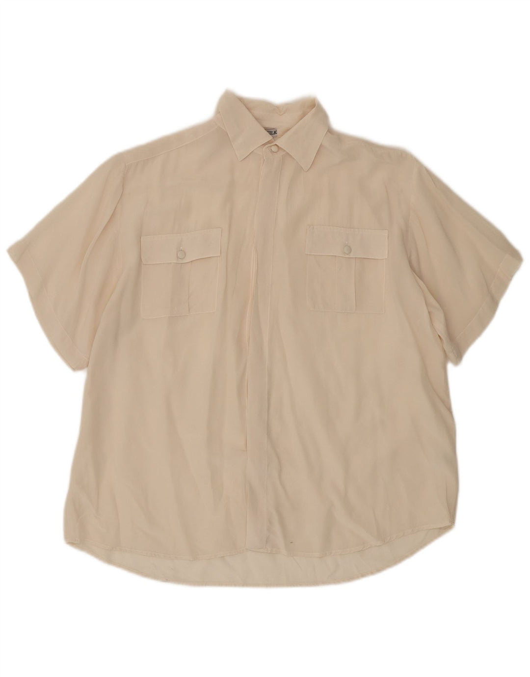 Blusa feminina vintage de manga curta UK 14 seda branca média