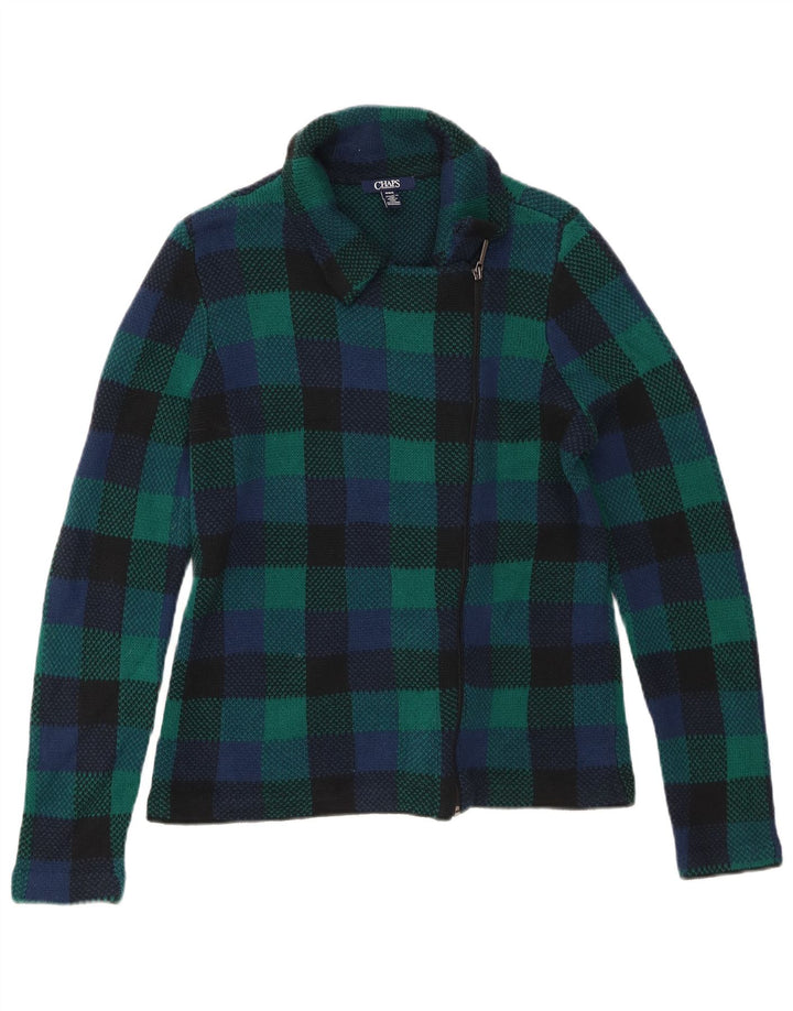 Suéter cardigã feminino Chaps UK 14 algodão xadrez verde médio