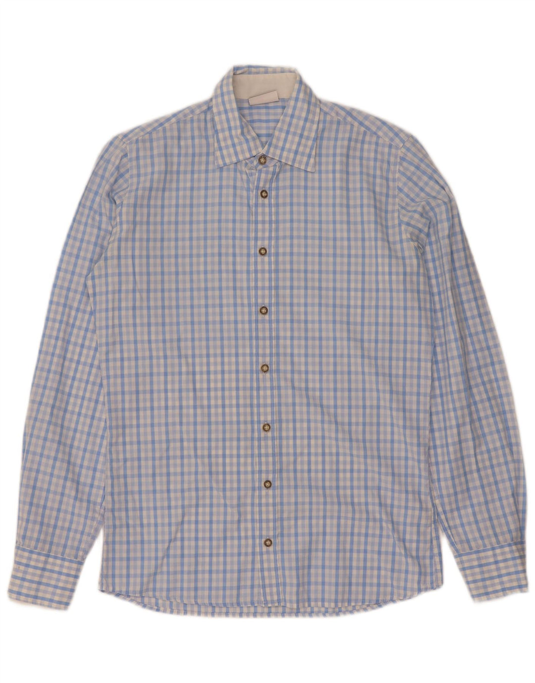 Camisa masculina vintage tamanho 37 38 algodão guingão azul pequeno