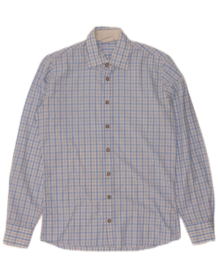 Camisa masculina vintage tamanho 37 38 algodão guingão azul pequeno