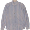 Camisa masculina vintage tamanho 37 38 algodão guingão azul pequeno