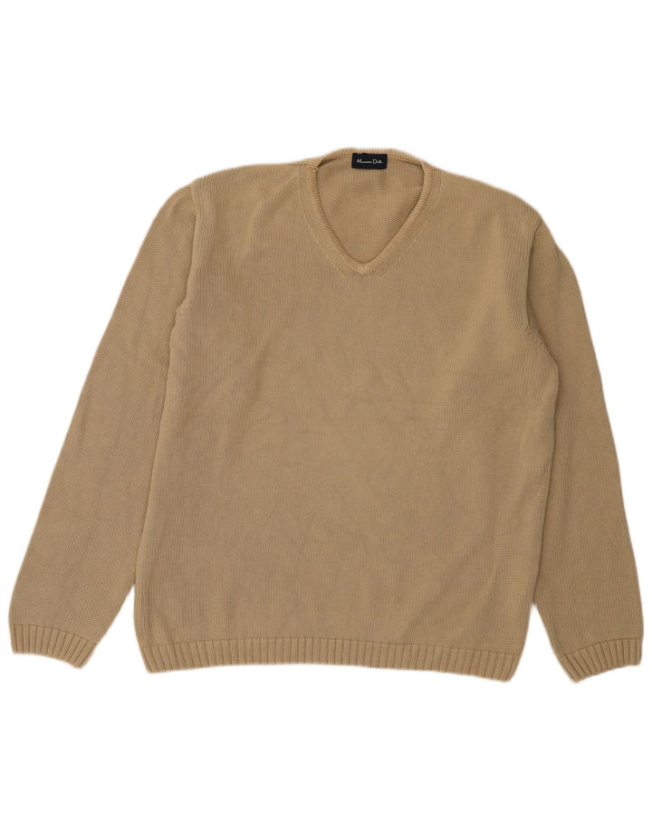 Suéter masculino Massimo Dutti com decote em V, grande algodão bege