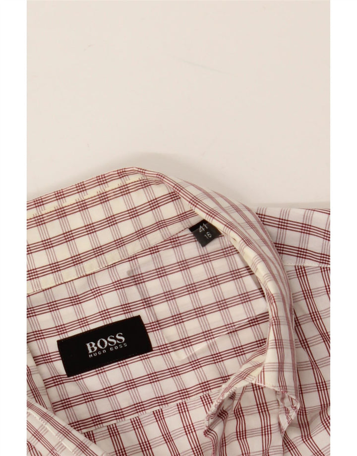 Camisa masculina HUGO BOSS tamanho 16 41 grande algodão xadrez branco