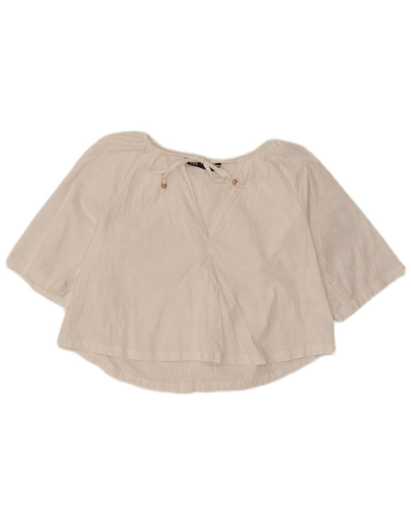 Blusa feminina Zara cropped oversized UK 6 XS branco floral