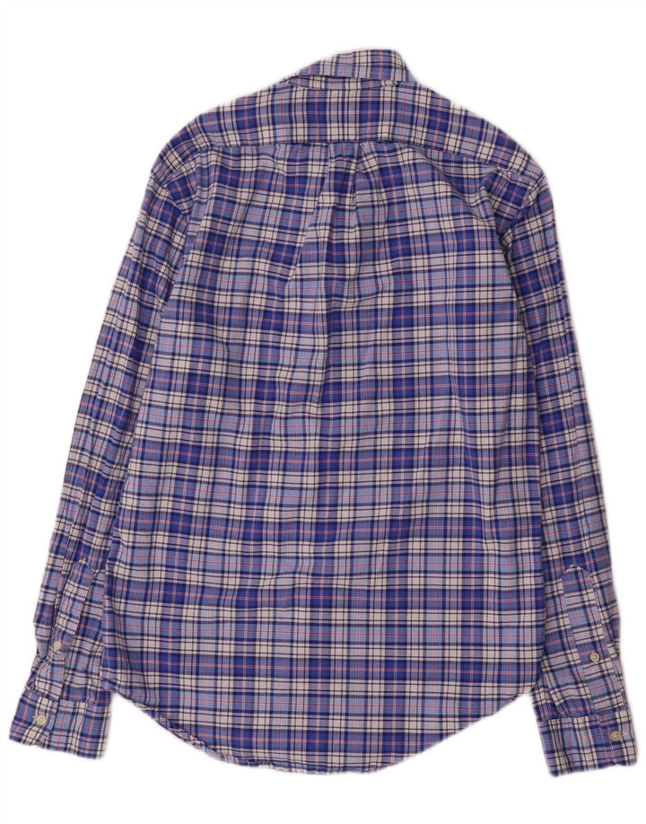 Camisa masculina Slim Fit Ralph Lauren de algodão xadrez azul médio