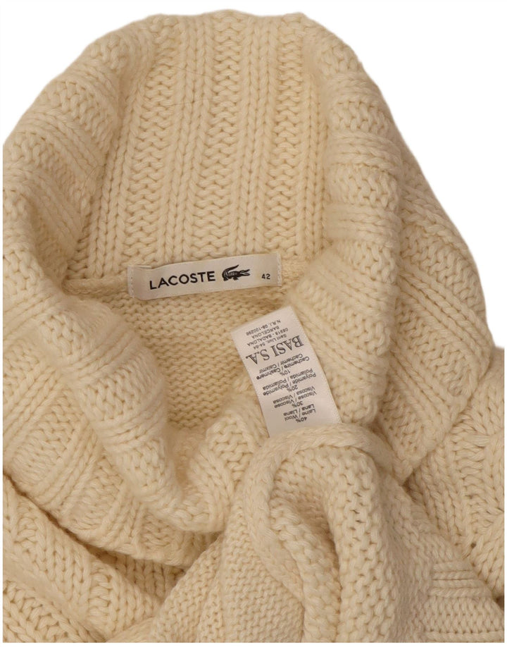 Suéter feminino Lacoste com gola redonda tamanho 42 grande em lã branca