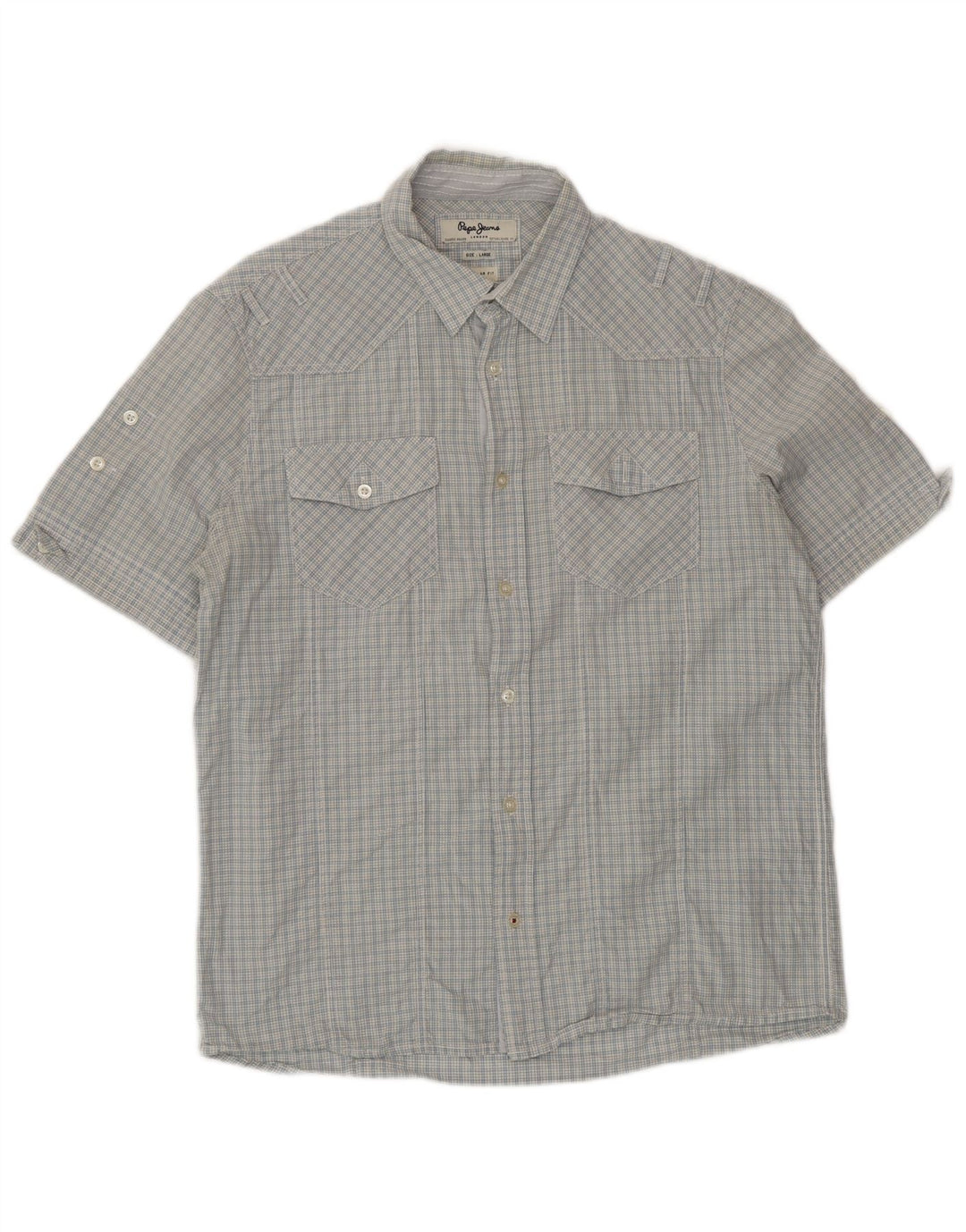 Camisa masculina PEPE Jeans manga curta regular fit grande xadrez azul