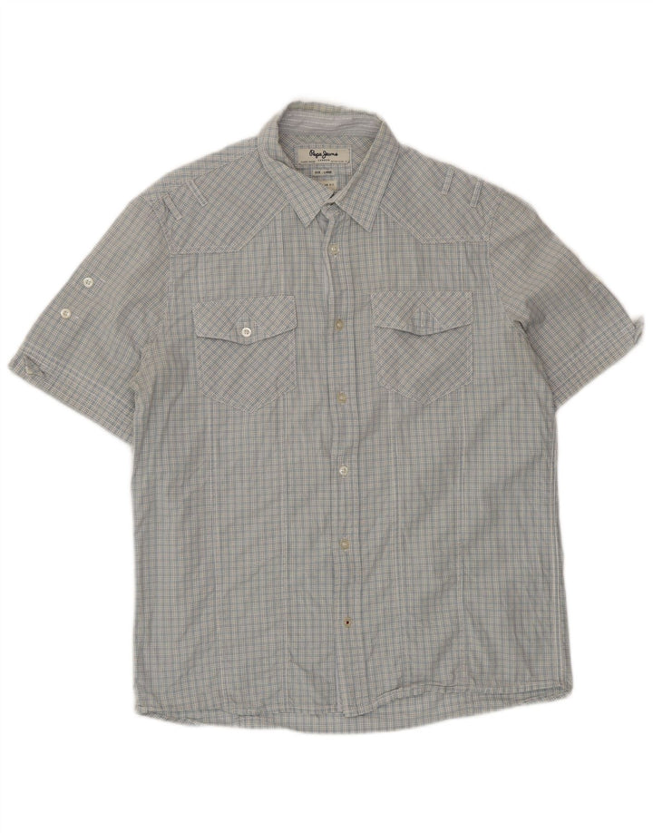 Camisa masculina PEPE Jeans manga curta regular fit grande xadrez azul